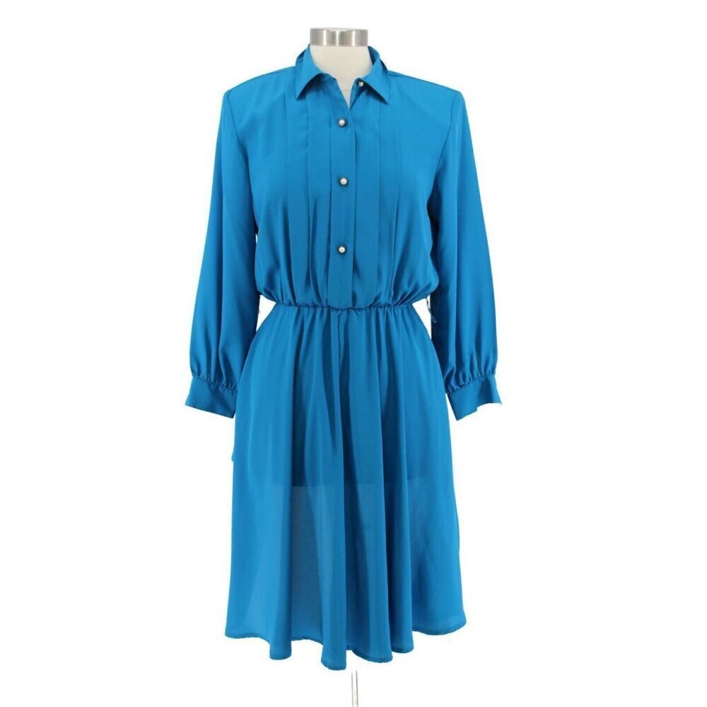 Vintage 80s Andrea Gayle Petites Blue Chiffon Fit & Flare Dress Size 8